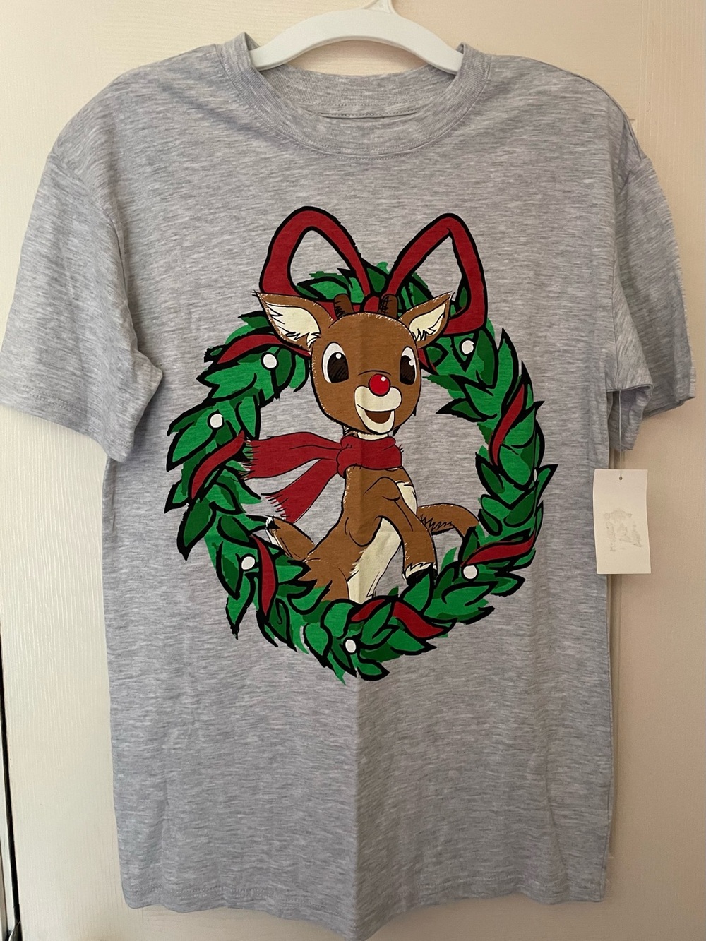 Juniors Teens Rudolph Red Nosed Reindeer Tee with Holiday Wreath NWT XXS